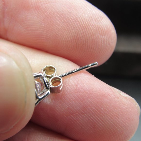 Sterling Round Medium Clear CZ Stud Earrings - Picture 5 of 7